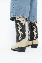Load image into Gallery viewer, Vintage x Made in India x Cream, Black Flame Embroidered Cowboy Boots (9.5-10W)
