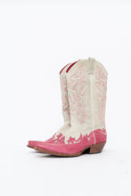Load image into Gallery viewer, Vintage x Made in Mexico x Cream, Pink Embroidered Leather Cowboy Boots (9-10W)