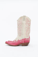 Load image into Gallery viewer, Vintage x Made in Mexico x Cream, Pink Embroidered Leather Cowboy Boots (9-10W)