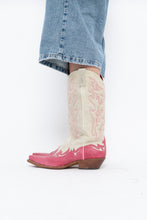 Load image into Gallery viewer, Vintage x Made in Mexico x Cream, Pink Embroidered Leather Cowboy Boots (9-10W)