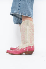 Load image into Gallery viewer, Vintage x Made in Mexico x Cream, Pink Embroidered Leather Cowboy Boots (9-10W)