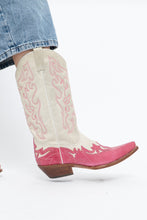 Load image into Gallery viewer, Vintage x Made in Mexico x Cream, Pink Embroidered Leather Cowboy Boots (9-10W)