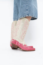 Load image into Gallery viewer, Vintage x Made in Mexico x Cream, Pink Embroidered Leather Cowboy Boots (9-10W)