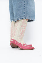 Load image into Gallery viewer, Vintage x Made in Mexico x Cream, Pink Embroidered Leather Cowboy Boots (9-10W)