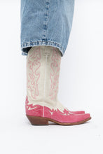 Load image into Gallery viewer, Vintage x Made in Mexico x Cream, Pink Embroidered Leather Cowboy Boots (9-10W)