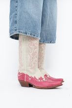 Load image into Gallery viewer, Vintage x Made in Mexico x Cream, Pink Embroidered Leather Cowboy Boots (9-10W)