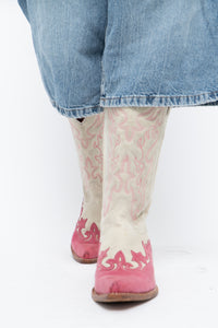 Vintage x Made in Mexico x Cream, Pink Embroidered Leather Cowboy Boots (9-10W)