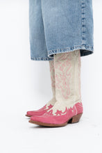 Load image into Gallery viewer, Vintage x Made in Mexico x Cream, Pink Embroidered Leather Cowboy Boots (9-10W)