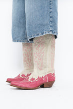 Load image into Gallery viewer, Vintage x Made in Mexico x Cream, Pink Embroidered Leather Cowboy Boots (9-10W)