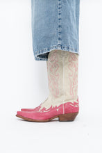 Load image into Gallery viewer, Vintage x Made in Mexico x Cream, Pink Embroidered Leather Cowboy Boots (9-10W)