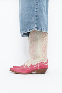Vintage x Made in Mexico x Cream, Pink Embroidered Leather Cowboy Boots (9-10W)