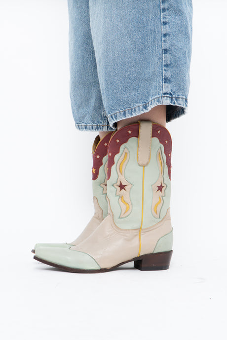 IDYLLWIND x Teal Butter Leather Star Cowboy Boots (9-10W)