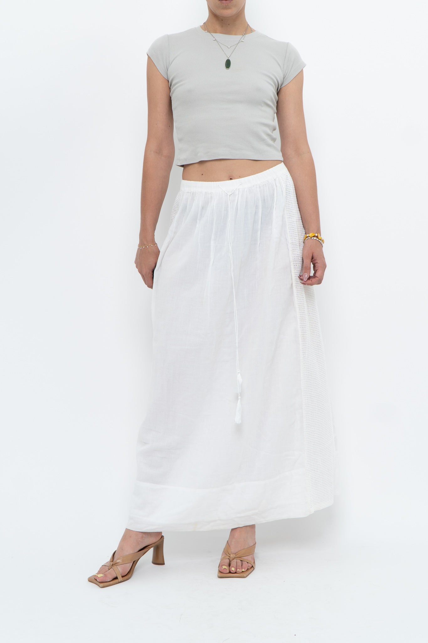 Vintage x CLUB MONACO White Cotton Maxi Skirt (XS, S)