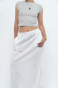 Vintage x White Linen-blend Midi Skirt (L-2X)