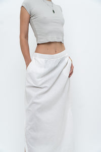 Vintage x White Linen-blend Midi Skirt (L-2X)