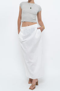 Vintage x White Linen-blend Midi Skirt (L-2X)