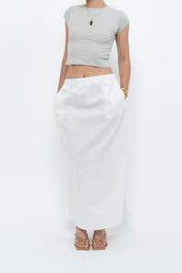 Vintage x White Linen-blend Midi Skirt (L-2X)