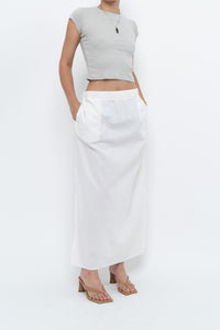 Vintage x White Linen-blend Midi Skirt (L-2X)