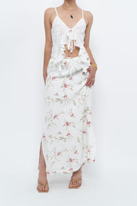 Vintage x Made in Portugal x White Floral Maxi Skirt (XS-M)