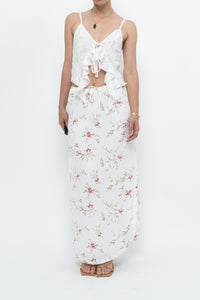 Vintage x Made in Portugal x White Floral Maxi Skirt (XS-M)
