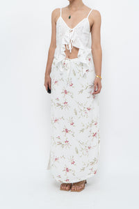 Vintage x Made in Portugal x White Floral Maxi Skirt (XS-M)