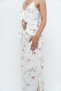 Vintage x Made in Portugal x White Floral Maxi Skirt (XS-M)