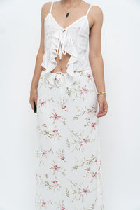 Vintage x Made in Portugal x White Floral Maxi Skirt (XS-M)