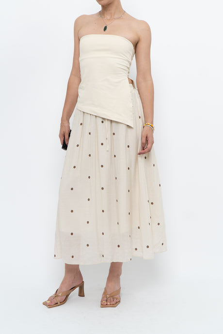 Modern x Cream, Brown Polka Dot Midi Skirt (XS)