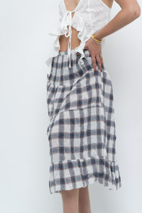 Vintage x Lightweight Plaid Tiered Midi Skirt (XS-M)