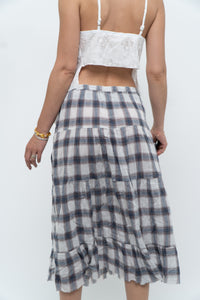 Vintage x Lightweight Plaid Tiered Midi Skirt (XS-M)