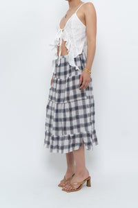 Vintage x Lightweight Plaid Tiered Midi Skirt (XS-M)