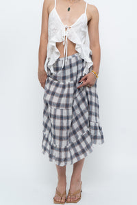 Vintage x Lightweight Plaid Tiered Midi Skirt (XS-M)