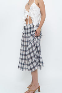 Vintage x Lightweight Plaid Tiered Midi Skirt (XS-M)