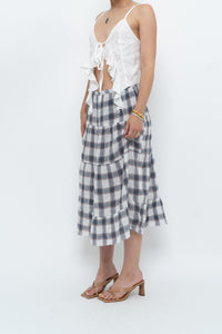 Vintage x Lightweight Plaid Tiered Midi Skirt (XS-M)