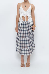 Vintage x Lightweight Plaid Tiered Midi Skirt (XS-M)