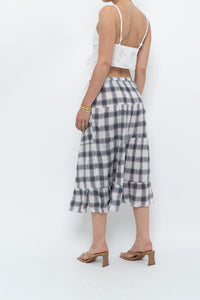 Vintage x Lightweight Plaid Tiered Midi Skirt (XS-M)