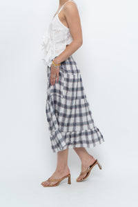 Vintage x Lightweight Plaid Tiered Midi Skirt (XS-M)
