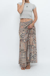 Vintage x GERRY WEBBER Tiered Patterned Chiffon Maxi Skirt (L, XL)