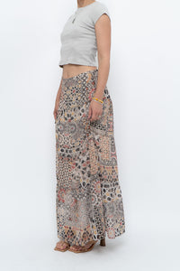 Vintage x GERRY WEBBER Tiered Patterned Chiffon Maxi Skirt (L, XL)