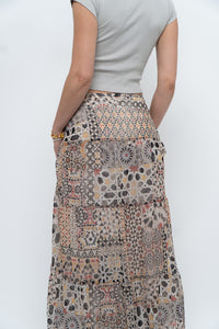 Vintage x GERRY WEBBER Tiered Patterned Chiffon Maxi Skirt (L, XL)