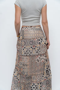 Vintage x GERRY WEBBER Tiered Patterned Chiffon Maxi Skirt (L, XL)