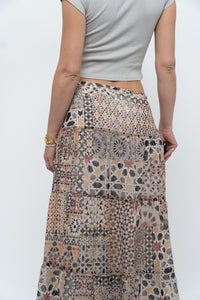 Vintage x GERRY WEBBER Tiered Patterned Chiffon Maxi Skirt (L, XL)