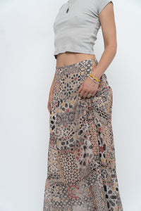 Vintage x GERRY WEBBER Tiered Patterned Chiffon Maxi Skirt (L, XL)