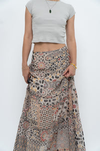 Vintage x GERRY WEBBER Tiered Patterned Chiffon Maxi Skirt (L, XL)