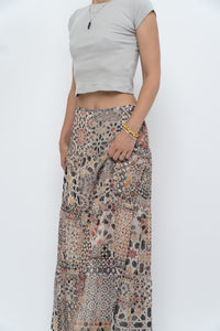 Vintage x GERRY WEBBER Tiered Patterned Chiffon Maxi Skirt (L, XL)