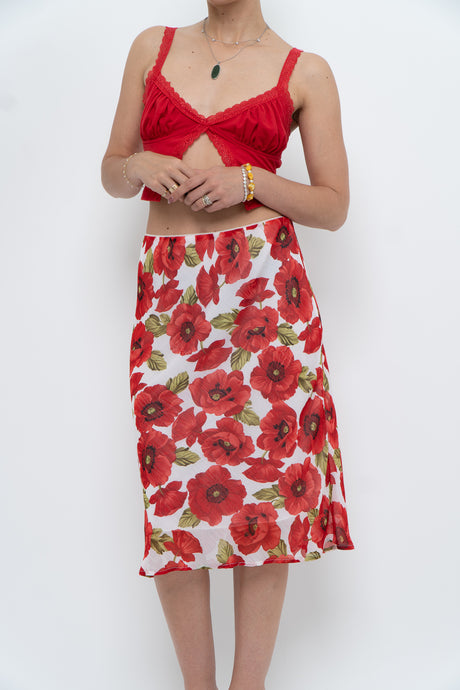 Vintage x Red Poppy Patterned Midi Skirt (S-L)