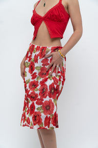 Vintage x Red Poppy Patterned Midi Skirt (S-L)