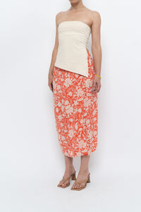 ETRO x Orange Floral Silk Midi Skirt (XS, S)