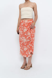 ETRO x Orange Floral Silk Midi Skirt (XS, S)