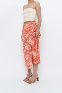 ETRO x Orange Floral Silk Midi Skirt (XS, S)